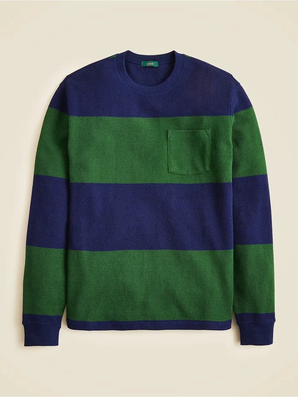 J. Crew mens M Medium blue green stripe macropique cotton crewneck t-shirt EUC